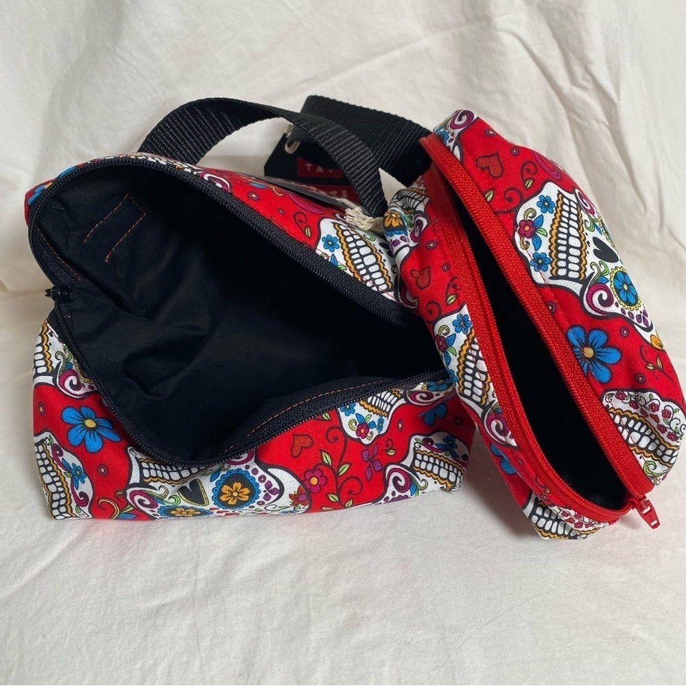 Handmade Accessories Bag Set Red & White Skull pattern with zipper openings. New - Picture 4 of 10